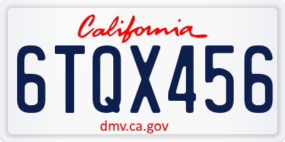 CA license plate 6TQX456