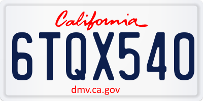 CA license plate 6TQX540