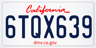 CA license plate 6TQX639