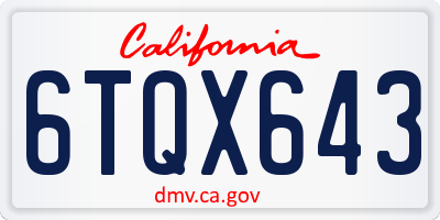 CA license plate 6TQX643