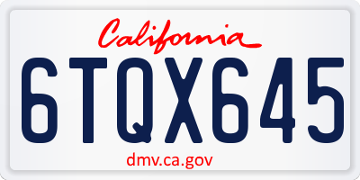 CA license plate 6TQX645