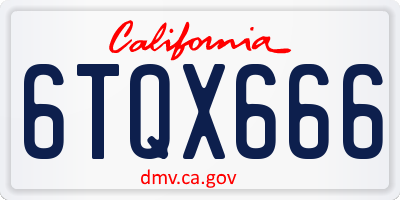 CA license plate 6TQX666