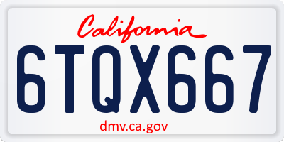 CA license plate 6TQX667