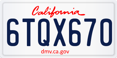 CA license plate 6TQX670