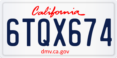 CA license plate 6TQX674