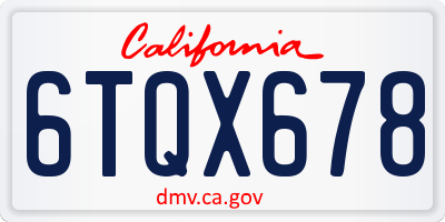 CA license plate 6TQX678