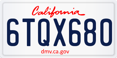 CA license plate 6TQX680