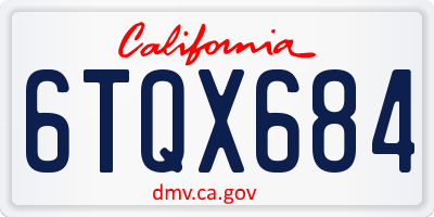 CA license plate 6TQX684