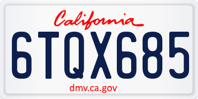 CA license plate 6TQX685