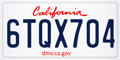 CA license plate 6TQX704