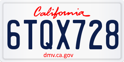 CA license plate 6TQX728