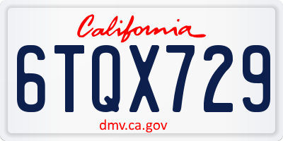 CA license plate 6TQX729