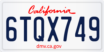 CA license plate 6TQX749