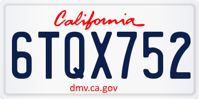 CA license plate 6TQX752