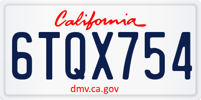 CA license plate 6TQX754