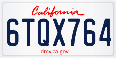 CA license plate 6TQX764