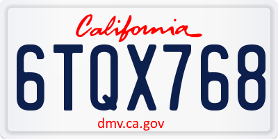 CA license plate 6TQX768