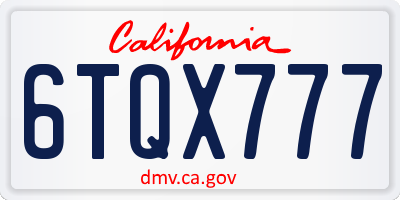 CA license plate 6TQX777