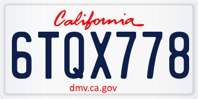CA license plate 6TQX778