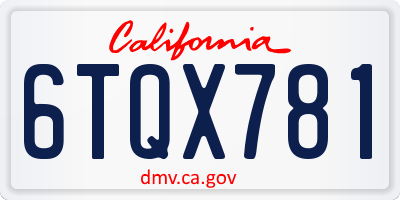 CA license plate 6TQX781