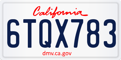 CA license plate 6TQX783