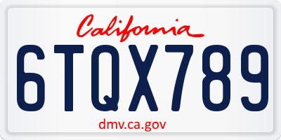 CA license plate 6TQX789