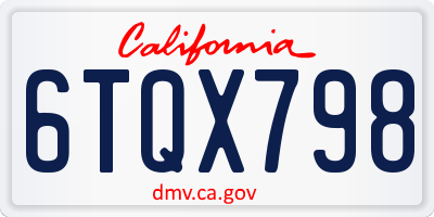 CA license plate 6TQX798