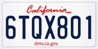 CA license plate 6TQX801