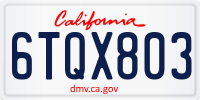 CA license plate 6TQX803