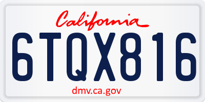 CA license plate 6TQX816