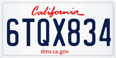 CA license plate 6TQX834