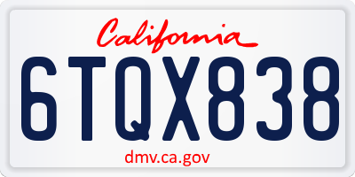 CA license plate 6TQX838