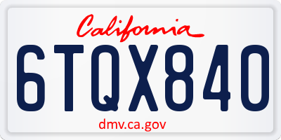 CA license plate 6TQX840
