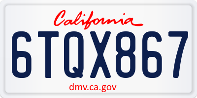 CA license plate 6TQX867