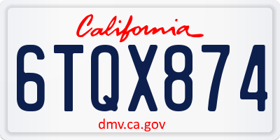 CA license plate 6TQX874