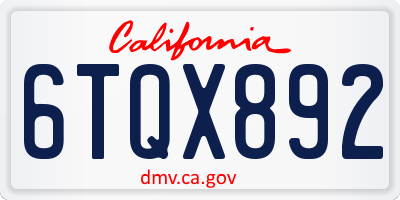 CA license plate 6TQX892