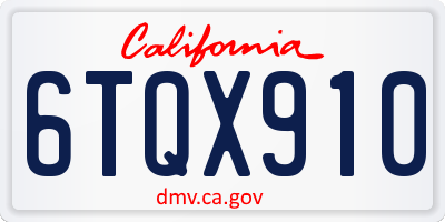 CA license plate 6TQX910