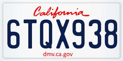 CA license plate 6TQX938