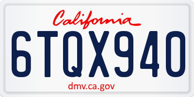 CA license plate 6TQX940