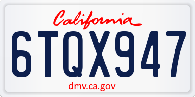 CA license plate 6TQX947