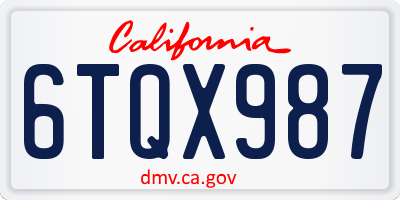 CA license plate 6TQX987