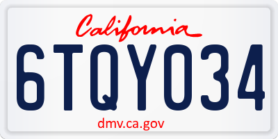 CA license plate 6TQY034