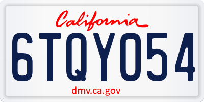 CA license plate 6TQY054