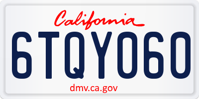 CA license plate 6TQY060