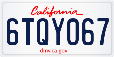 CA license plate 6TQY067