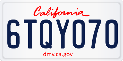 CA license plate 6TQY070