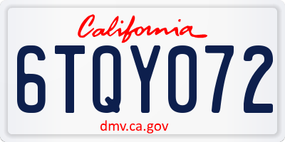 CA license plate 6TQY072