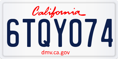 CA license plate 6TQY074