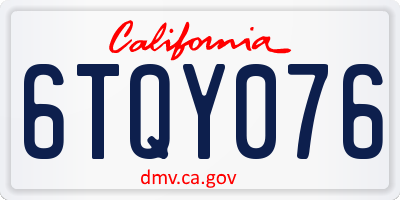 CA license plate 6TQY076