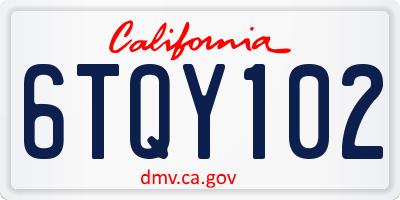 CA license plate 6TQY102